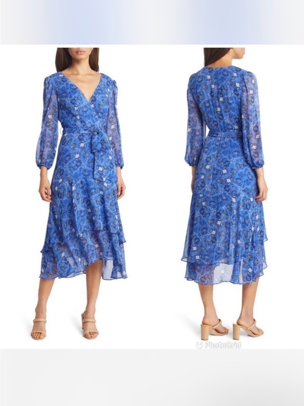 Eliza J blue floral chiffon dress- size 2